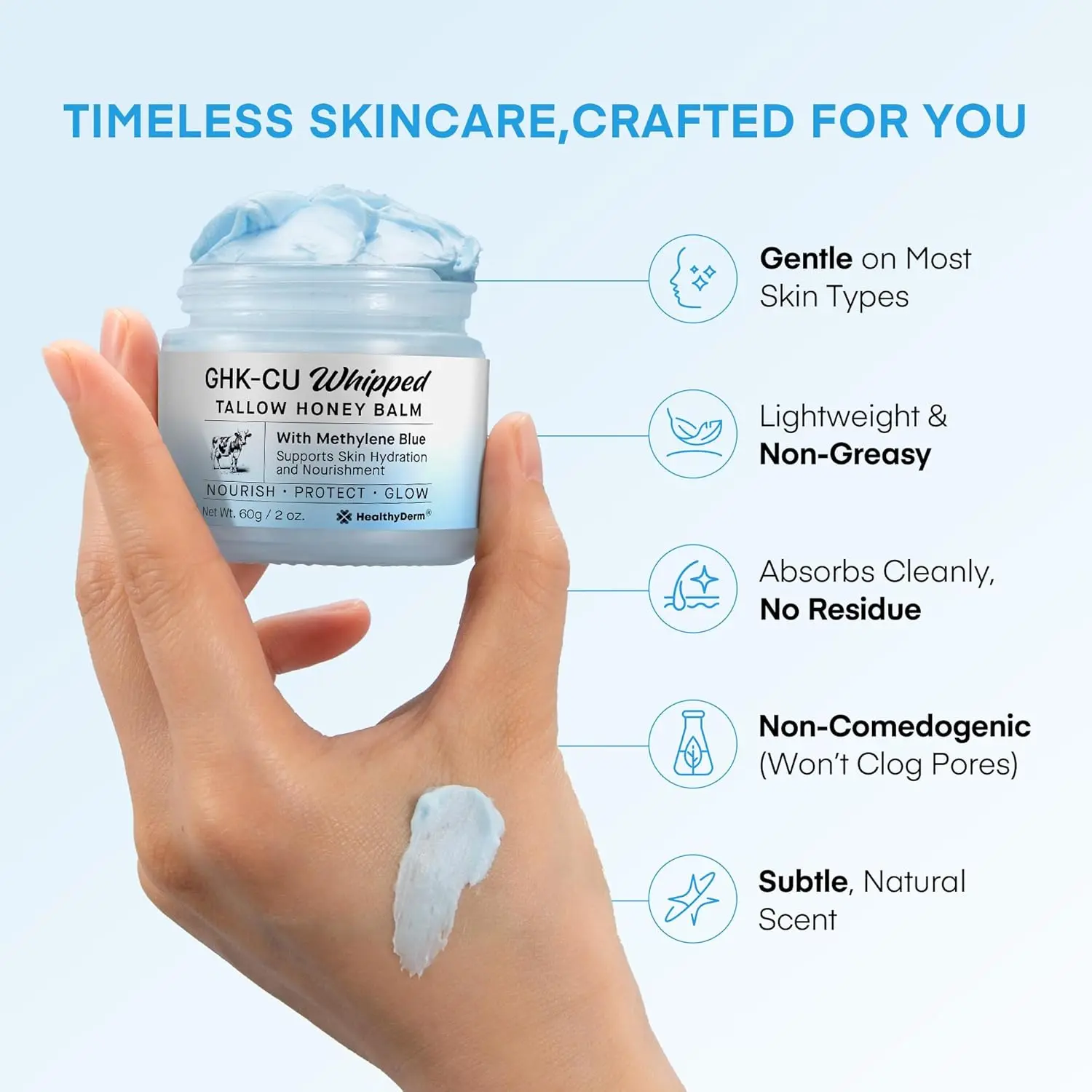 HealthyDerm GHK-CU Peptide Beef Tallow for Skin: Blue Balm with Methylene Blue, Manuka Honey & HealthyDerm GHK-CU Peptide Beef Tallow for Skin: Blue Balm with Methylene Blue, Manuka Honey &