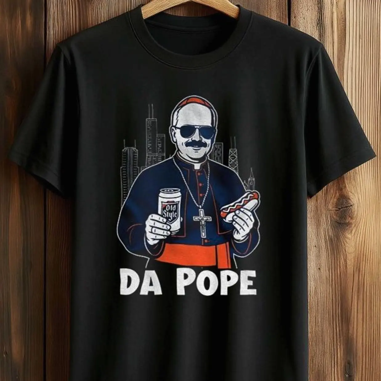 Men's Da Pope Pope Leo XIV Hot Dog T-Shirt - Streetwear, Classic Short-Sleeve Casual Clothes, Menswear Tops