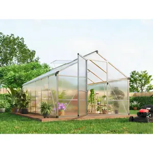 8X12 FT Greenhouse for Outdoors, Walk-in Greenhouse Kit with Aluminum Frame, Polycarbonate Panels, Adjustable Roof Vent, Sliding Door, Secure Lock for Outside Garden, Patio, Backyard