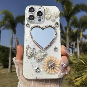 Butterfly & Faux Pearl Decor Phone Case, Rhinestone Decor Phone Protective Cover, Phone Accessory Compatible with iPhone 16 15 14 13 12 11 Pro Max