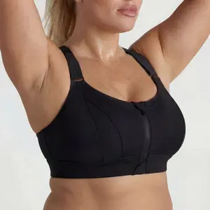 Front Zip Sports Bra for Women Cross Back Push Up Sports Bra with Adjustable Straps High Impact Yoga Gym Workout Bra