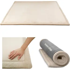 Mat  Floor 60" x 80" Beige – Coral Velvet Memory Foam Rug – Non-Slip, Water-Resistant