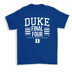 Duke All-Time Final Fours Sports Graphic T-Shirt, College Basketball History Tee, Streetwear Top, Casual Menswear Womenswear
