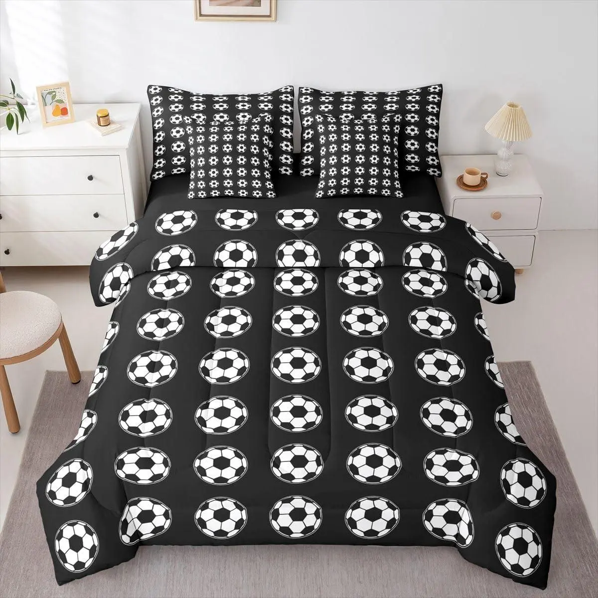 Football Comforter Bed Set,American Soccer Bed Bag,7 Pieces Boys Football Bed Set,Room Decor Soccer Sports Games Bedding with Sheets