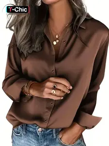 Women Solid Basic Soft Shirt Elegant Long Sleeve Daily Outfit Tops Ladies Shirt Blouse
