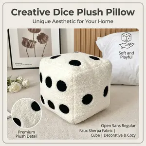 Plush Dice Shaped Throw Pillow, Soft Fuzzy Cube Cushion with Polka Dots, Soft Padded Cushion, Cute Decorative Pillow for Bedrooms, Game Rooms & Living Spaces