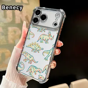 Dinosaur Dreamscape Pattern Phone Case for iPhone 17 Pro Max 16 15 Plus Air 14 13 12 11 E Four Corners Air Cushion Anti-drop Silicone Shockproof Cellphone Cover