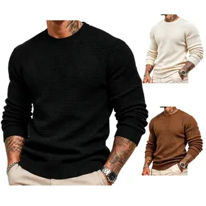 Gihuo Men's Waffle-Textured Long-Sleeve Pullover Knit Sweater