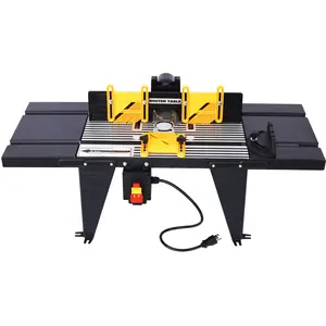 Electric Benchtop Router Table 34 in. x 13.5 in, Universal Benchtop Router Tables Top with Steel Stand, Adjustable Fence, Safety Guard & Miter Gauge for Woodworking, Craftsman Tool (Black)