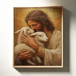 esus Holding Two Lambs Poster, Jesus Poster, Christian Poster, Jesus Shepherd Easter Poster Home Decor