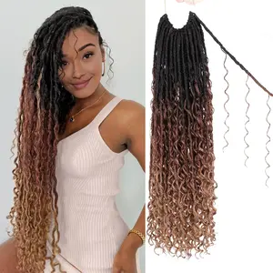 Boho Faux Locs Crochet Hair 24 Inch 3 Tone Ombre Goddess Locs 9 Packs Pre-looped Soft Locs Hair with Curly Ends Bohemian River Locs Crochet Hair (24Inch, 1B/30/27#)