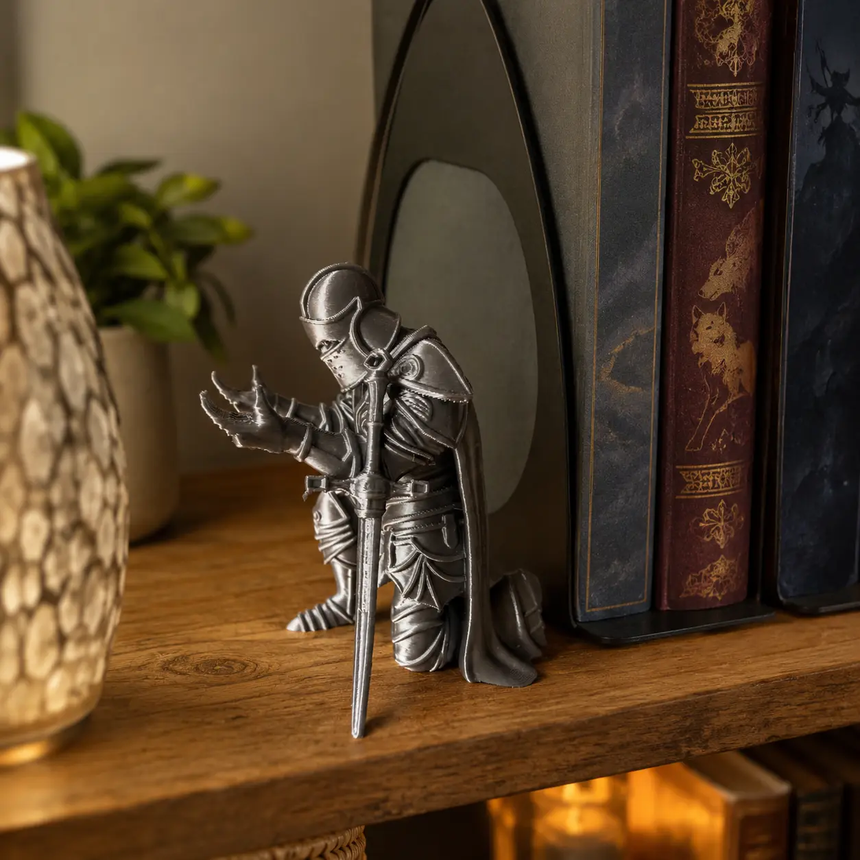 3D Printed Medieval Knight Desktop Pen Holder with Sword - Armored Warrior Desk Supplies, Cool Office Accessory, Unique Gifts for Boyfriend, Gaming Setups Decor, Office Accessories