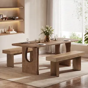 LITTLE TREE Farmhouse Wooden Dining Bench, 47" Indoor Kitchen Table Bench with Sturdy Frame for Dining Room, Kitchen, Restaurant（Only Bench）