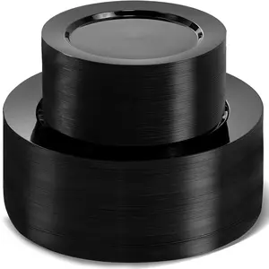 200 count Black Plastic Plates, Plastic Black Disposable Plates Include 100 10 inch Dinner Plate and 100 7 inch Dessert Plate  for Party, Wedding