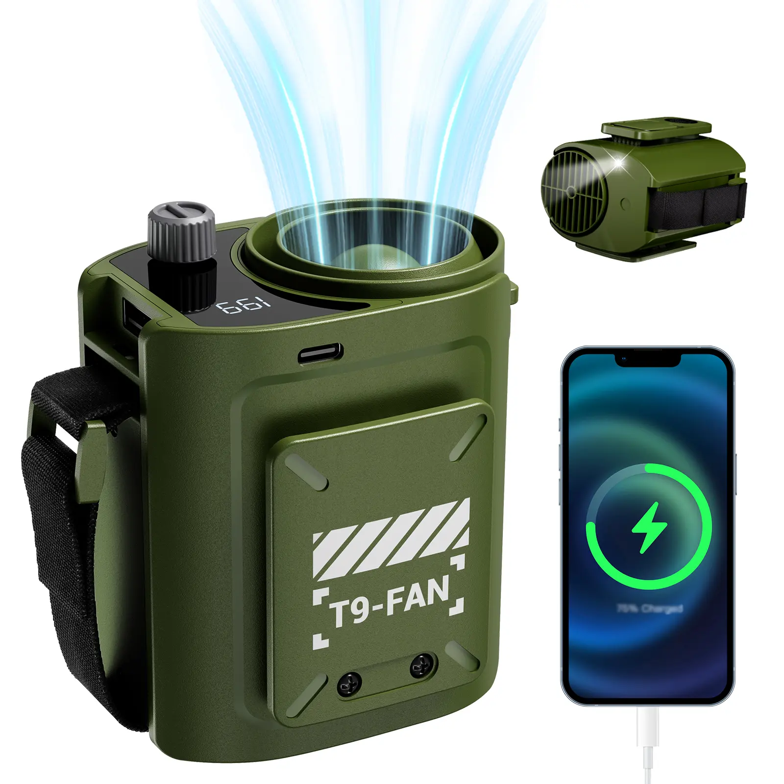 【EDYELL】Portable Neck Fan Rechargeable, 9000mAh 199-Speed Cooling Fan with Brushless Motor, USB-C Fast Charge, Hands Free Fan for Office Outdoor Camping, Ultra Quiet Personal Fan