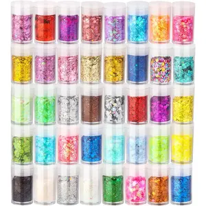 Holographic Chunky Glitter, Chunky and Fine Mix Sequins, Set of 40 Colors Festival, Iridescent Glitter for Crafts, Nails  Tumbler  Hair Painting Epoxy Art