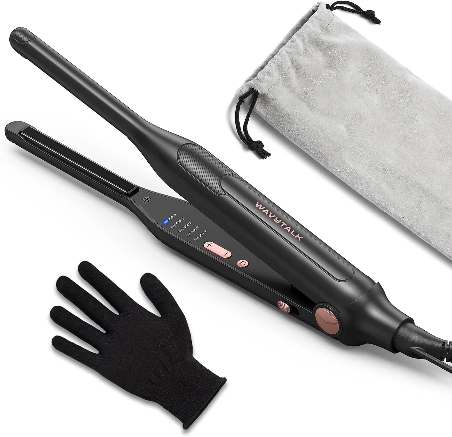 Wavytalk 0.3" Pencil Flat Iron Small Straightener for Short Hair&Pixie Cut | 5 Adjustable temperature settings, 0.3" Ceramic Tourmaline Plates Control Root Styling, Curved Design with Rounded Edges