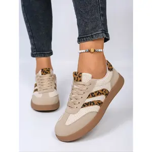 Women's Casual Low-Top Leopard Print Patchwork Sneakers, Fashionable Comfortable Daily Wear Shoes, Ladies' Leisure Training Shoes, Trendy Walking Sneaker
