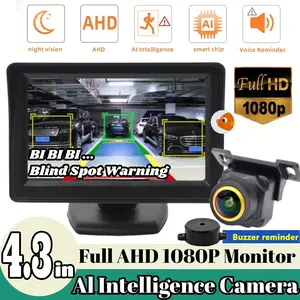 4.3inch/10.92cm AHD-1080P Monitor AI INTELLIGENCE Camera Full Set Displays BSD (Blind Spot Warning) with ADAS/BSD Alerts 170° Fisheye Lens with Buzzer Alarm, Full Color Display, Easy Installation