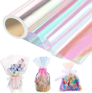 woric 82 Ft X 17 In Cellophane Wrap for Gift Baskets Christmas Iridescent Cellophane Wrap Roll Gift Basket Wrapping Plastic for Gifts Basket Treats Party Favor Birthday Wedding Crafts