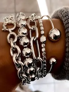 Set of 5 Casual Hand Chains for Women, Zinc Alloy Open Ring Bracelets, Trendy Stack Bangle, Perfect Daily Wear Accessories, Ideal Birthday Gifts