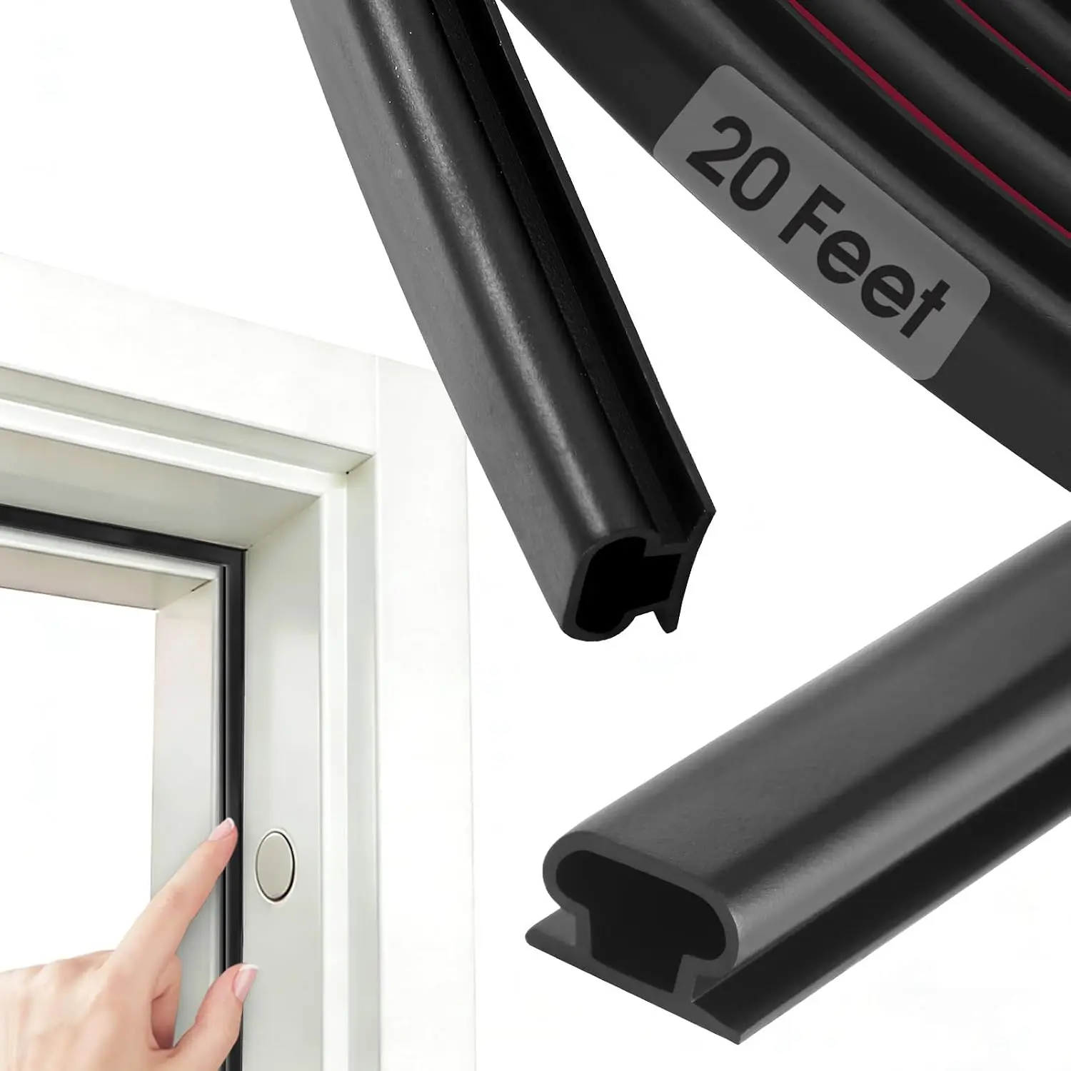 Stripping Door Seal Strip, D-Self-, Soundproof Blocks Cold Drafts & Dust, Black TPE 20Ft (3/8" W * 1/4" T) for Door Frames & Windows
