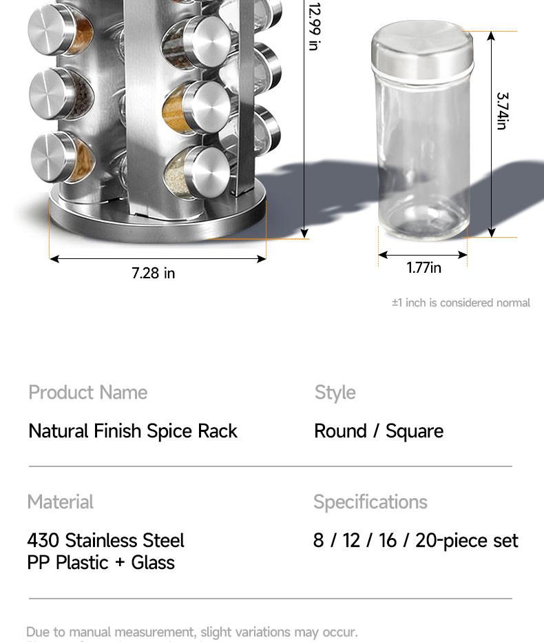 New multifunctional rotating kitchen spice rack & seasoning storage box set, 360° rotating design, stable basewhite cap
