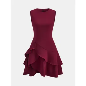Asymmetric Ruffle Hem Sleeveless Mini Dress
