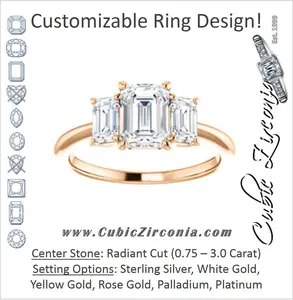 Cubic Zirconia Engagement Ring- The Andrea (Customizable Radiant Cut 3-stone with Dual Emerald Cut Accents)