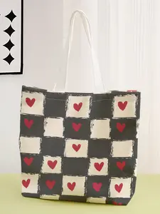 Heart Pattern Casual Bag, Fashionable Shopping Bag, Storage Bag, Suitable for Travel, Business Trips, All Seasons, Valentine's Day Gift