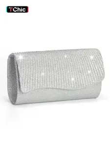 Shiny and gorgeous Elegant ladies pleated pie clutch bag, especially suitable for party girls, bridal evening bag, crossbody bag with detachable metal chain and hidden card pocket, perfect for banquets, parties, holiday parties, weddings, proms.