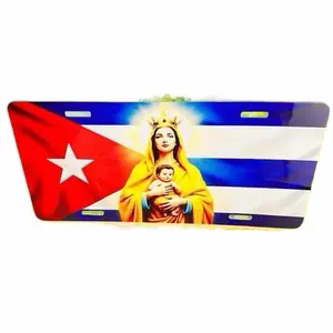 Chapa personalizada para carro: “Virgen Caridad del Cobre en Manto Amarillo” Dimensiones: 12x6 pulgadas Truck Decals Vehicle Exterior Decoration Windshield Sticker