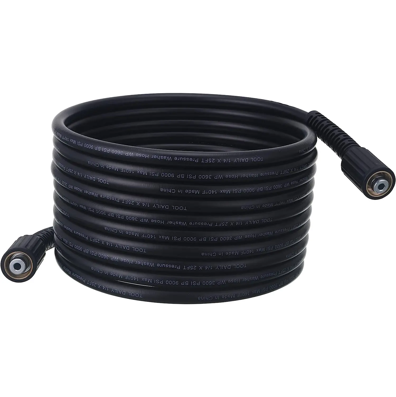 Tool Daily 25 FT x 1/4 Inch 3600 PSI M22 14mm Abrasion-Resistant High Pressure Washer Replacement Hose, Car Washing Equipment Accessory, Compatible with Most Brands, Ideal for Residential Use, For Cars, Window Washing, Driveways, Siding, Floors