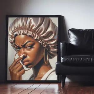 Funny Black Bathroom Gift, Ebonic Embrace, African American People Wall Gift, Melanin Canvas Print, Afro Female Painting, Black Owned Shop