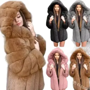 Faux Fur Women Coats Thick Warm Coat Hooded Full Sleeve Fox Solid Casual Elegant Splice Mid Length Open Stitch Autumn Winter
