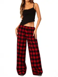 Women's Plaid Home Pants, Soft Comfortable Sleepwear, Pajamas, Classic Long Pants with Pockets, Casual Fitted Design, Fall & Winter
