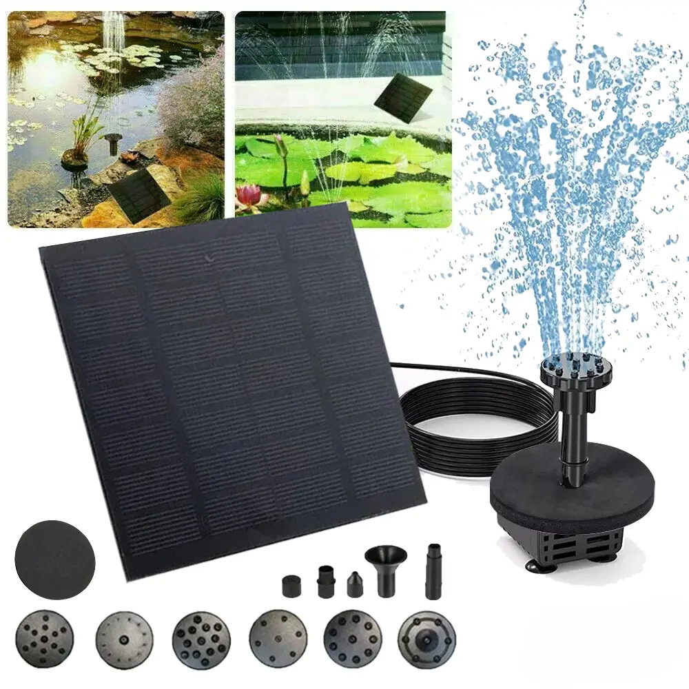 Solar Fountain Pump Kit with Separate Solar Panel, Solar Water Pump with 6 Nozzles and Built-in Filter, Outdoor Solar Water Fountain for Bird Bath, Pond, Patio & Garden