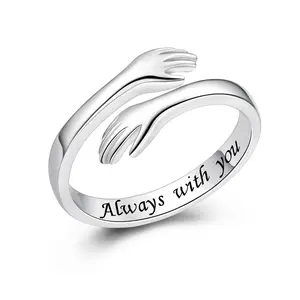 To My Granddaughter Hug Ring Always With You Silver Adjustable Hugging Hand Ring Grandma Gift for Birthday Holiday A Symbol of Love and Protection Heart Shaped Ring