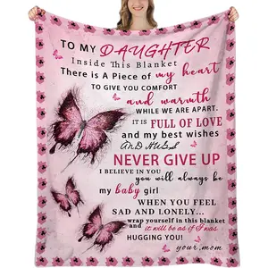 Daughter Blanket from Mama&Papa, Valentine's Day gift for daughter, Daughters Gifts, Gift for Daughters Birthday, Graduation, Christmas, Pink Butterfly Throw Blanket,Daughter's birthday party decorations,Room decoration,Girls' Day