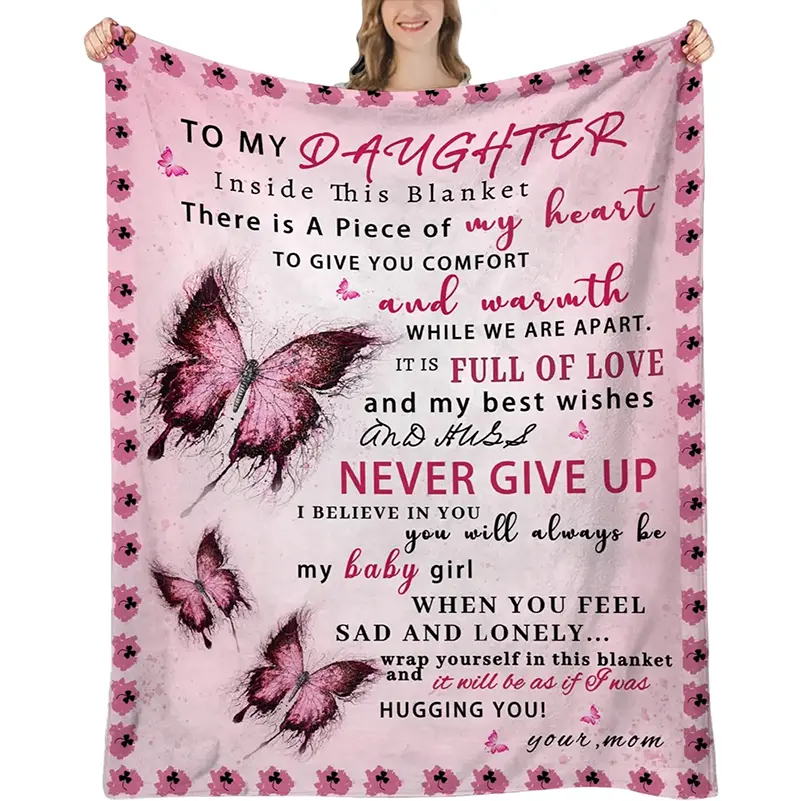 Daughter Blanket from Mama&Papa, Valentine's Day gift for daughter, Daughters Gifts, Gift for Daughters Birthday, Graduation, Christmas, Pink Butterfly Throw Blanket,Daughter's birthday party decorations,Room decoration,Girls' Day