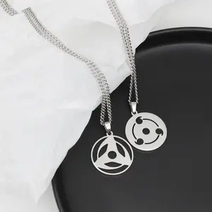 Sharingan Necklace - Naruto Kakashi Inspired Pendant - 3 Hook Jade Hollow Design - Anime Two-Tone Jewelry - Official Style Cosplay Gift - TikTok Viral Otaku Accessory
