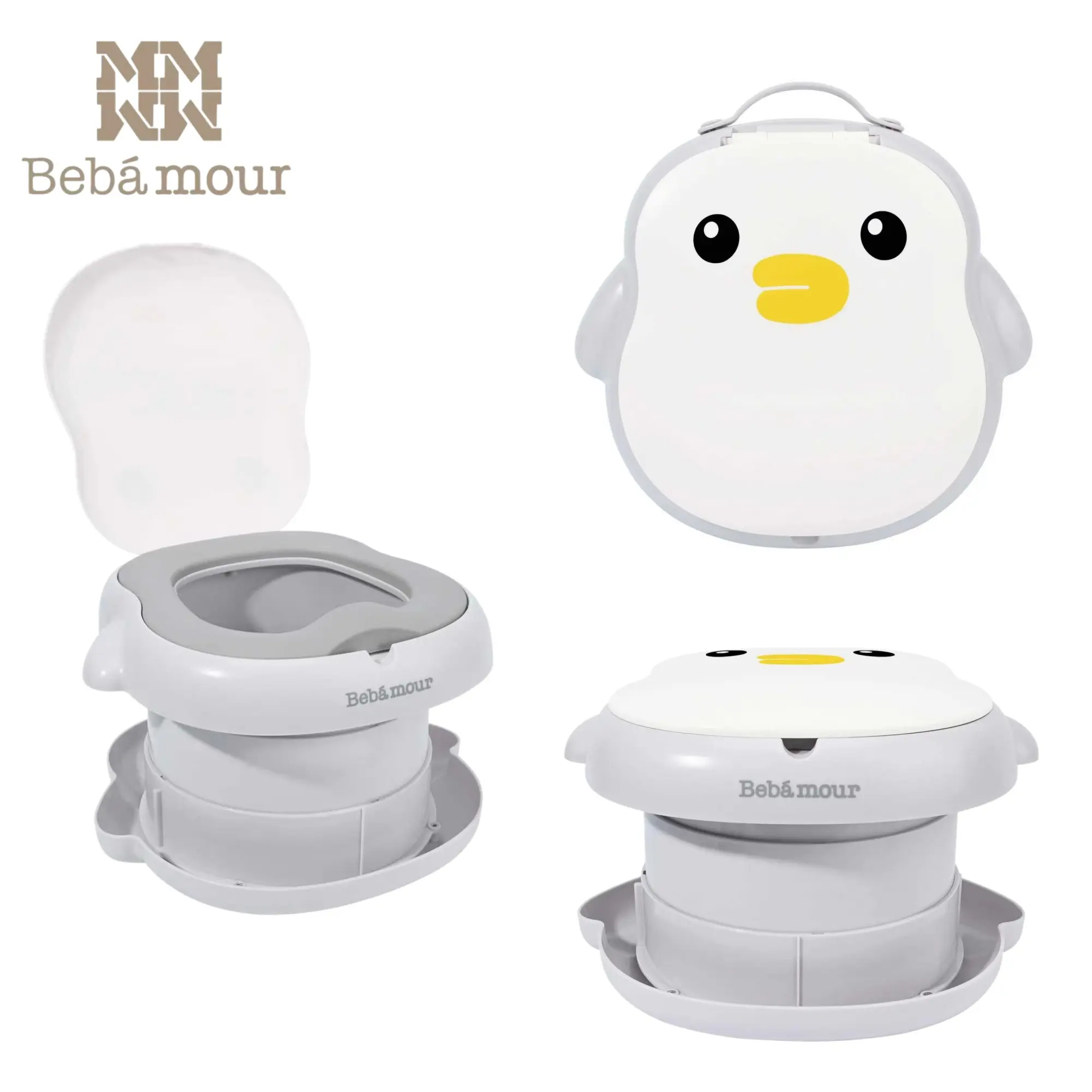 BEBAMOUR Portable Potty Trainer for Toddlers, Foldable & Compact Plastic Travel Potty for Kids 0-3 Years, Unisex Curved Design with Liners & Bag Included
