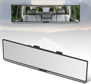 Auto Dynasty Clip on Wide Angle Rear View Mirror, 11.8" Universal Interior Rearview Mirror for Cars Trucks SUVs, Flat Glass, Less Distortion