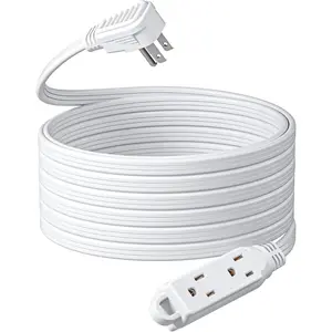 F-PSP06  3 Outlet Extension Cord with Flat Plug, 25 FT 16/3 Awg Grounded Power Cable for Indoor Use, SPT-3 Cord, White, ETL Listed, 1 Pack