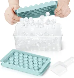 Stackable Round Ice Cube Tray Set with Lid & Bin – Create 99PCS Round Ice Balls, Ice Trays for Freezer is Easy to Release & Sturdy– Small Pellet Ice Maker for Drinks, Coffee and Cocktails