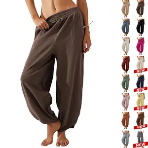 Womens Baggy Wide Leg Pants Casual Elastic Waisted Harem Pants with Pockets