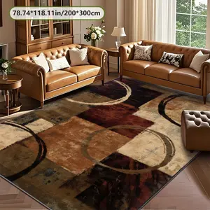 Velvet Soft Brown Red Black Circle Abstract Art Rug 2D Printing Rug Fashion Home Decor, Home Decorative Rug, Commercial Decor Carpet, Living Room Rug, Bedside Blanket Door Entrance Mat, Dining Table Carpet