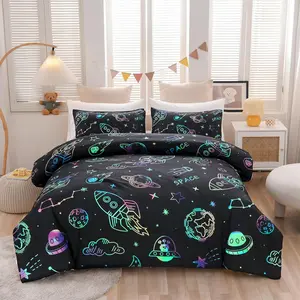 Space Bedding  Bed Comforter  Rocket Bedding Set Super Soft & Cute Aliens UFO Printed for Boys Girls Teen (Black, )