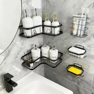 Heavy Duty Rack 5-Piece No Drill Kitchen Bathroom Wall refrigerator Shelf Set,Rustproof Wall Mounted Storage Organizer Rack for Spices,Utensils,Jars and Cooking Supplies,Space Saving Hanging Shelving,Easy Installation No Nails Needed