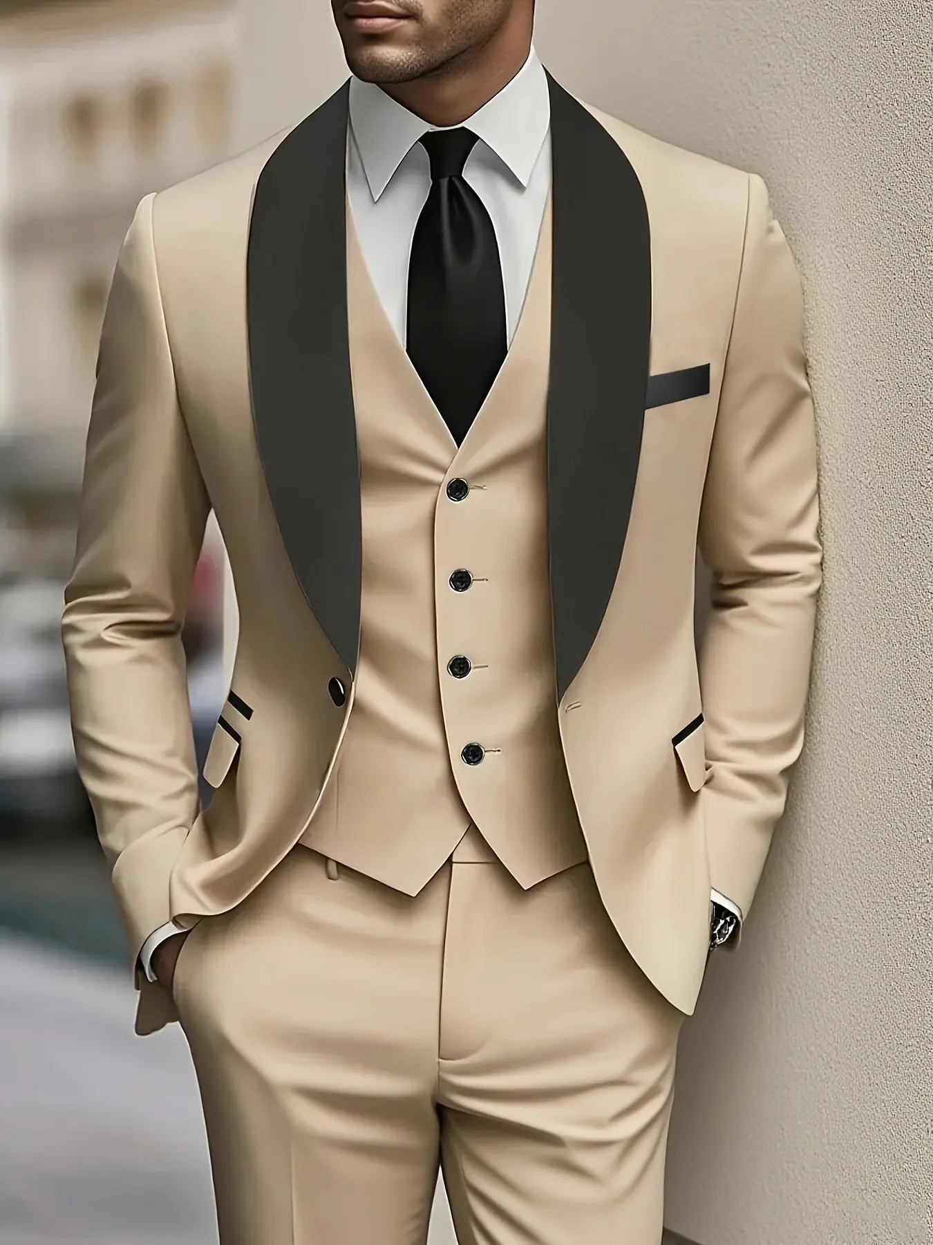 Men'S 3pcs Suit Set, Including a Blazer, Vest, And Trousers, Perfect for Groomsmen, Stylish And Elegant, High-Quality for Weddings, Business Events, And Parties